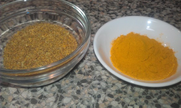 Dry roasted spices and turmeric.